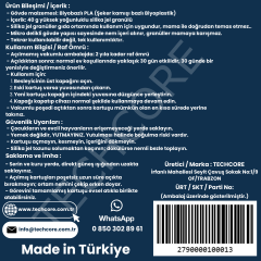 Techcore Xiaomi Smart Pet Food Feeder 2 uyumlu nem giderici kartuş – ambalaj arka yüz, teknik bilgiler