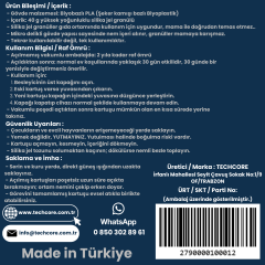 Techcore Xiaomi Smart Pet Food Feeder uyumlu nem giderici kartuş 6’lı paket – ambalaj arka yüzü teknik bilgiler