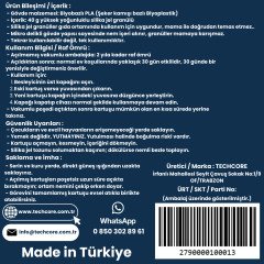 Techcore Xiaomi Smart Pet Food Feeder 2 uyumlu nem giderici kartuş 6’lı paket – ambalaj arka yüzü teknik bilgiler